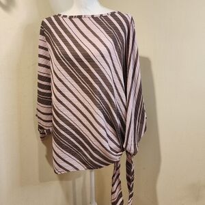 Tomorrow's Dream Vintage Striped Light Weight  Relaxed Fit Tie Side Blouse L